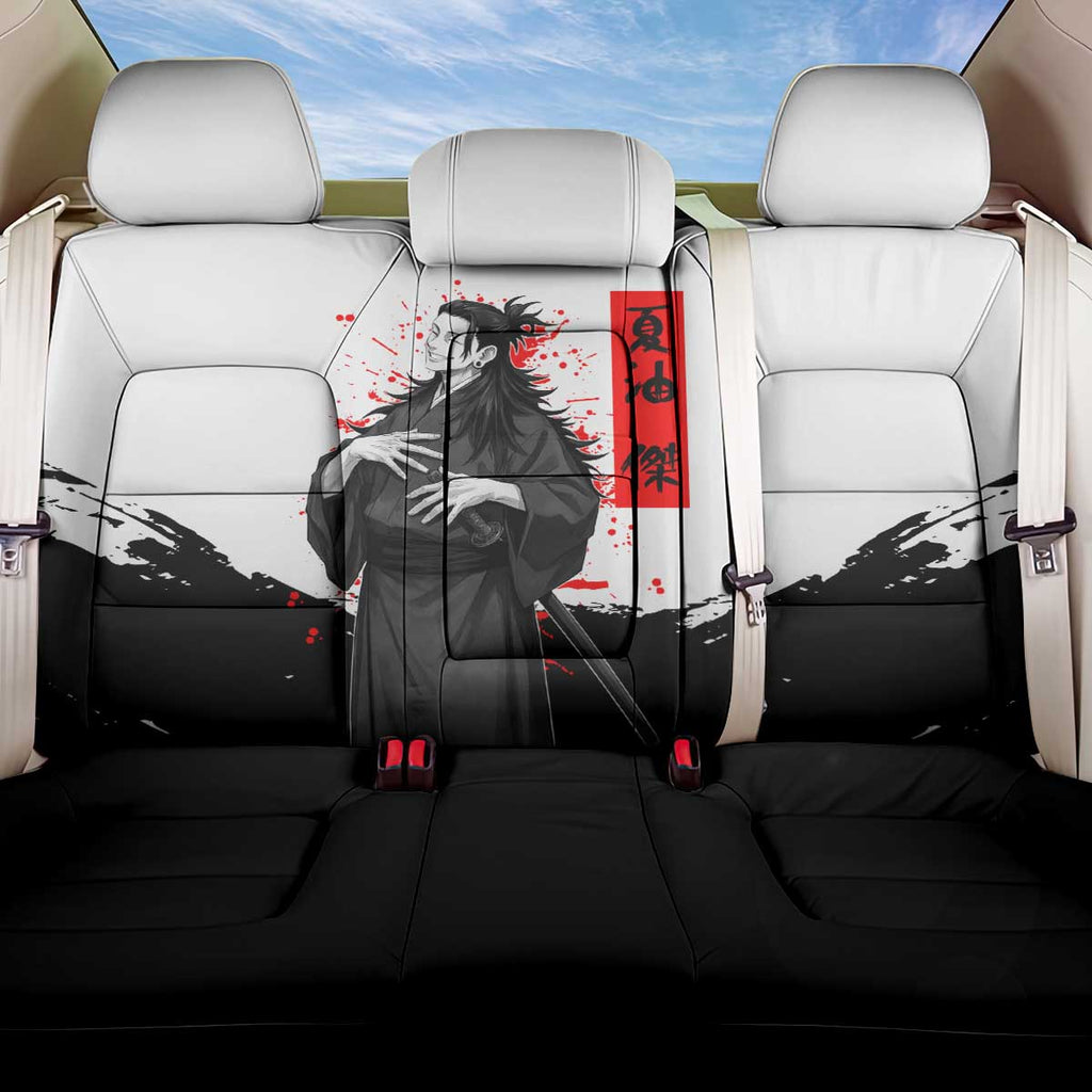 Suguru Geto Jujutsu Kaisen Samurai Style Back Car Seat Cover with Katana, Red Kanji Accents and Oni Mask Graphic - The Mazicc