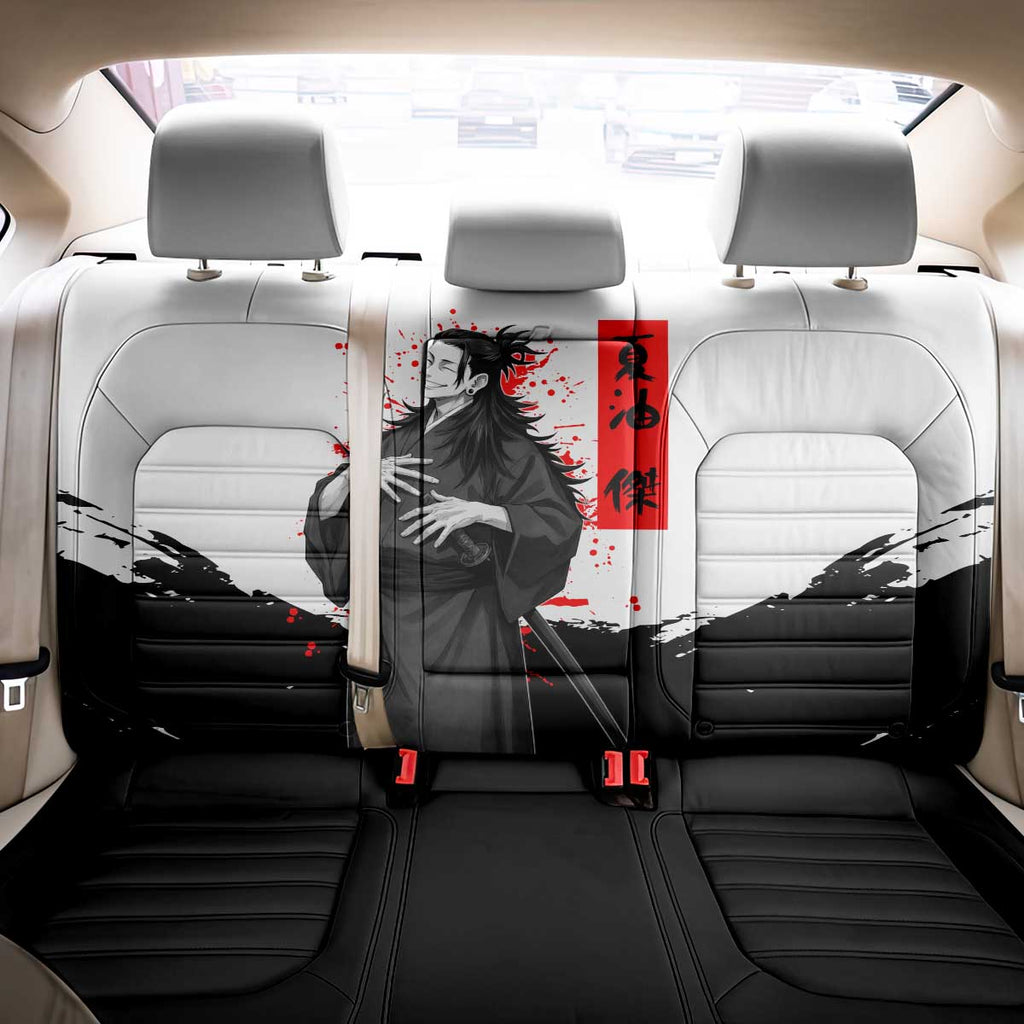 Suguru Geto Jujutsu Kaisen Samurai Style Back Car Seat Cover with Katana, Red Kanji Accents and Oni Mask Graphic - The Mazicc