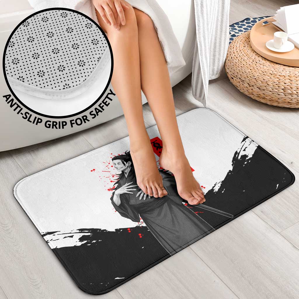 Suguru Geto Jujutsu Kaisen Samurai Style Bathroom Set with Katana, Red Kanji Accents and Oni Mask Graphic - The Mazicc