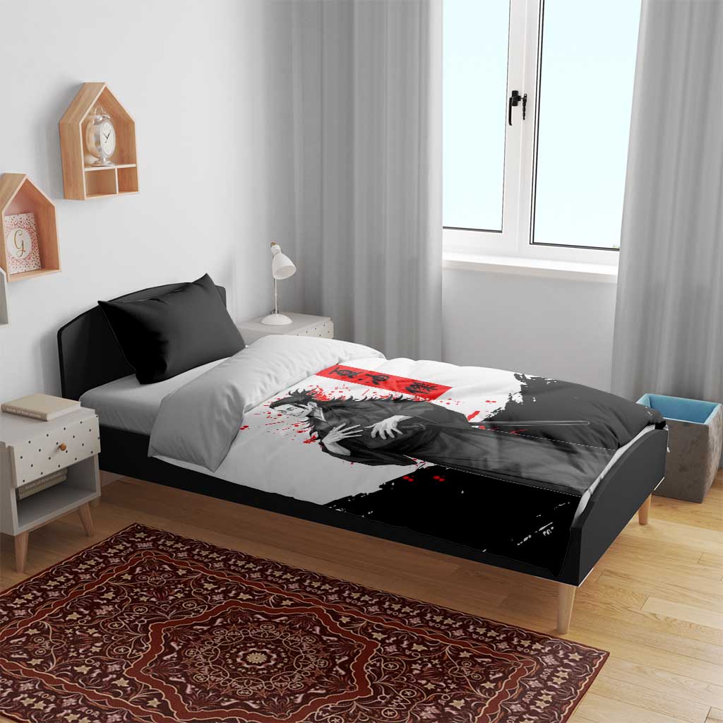 Suguru Geto Jujutsu Kaisen Samurai Style Bedding Set with Katana, Red Kanji Accents and Oni Mask Graphic - The Mazicc