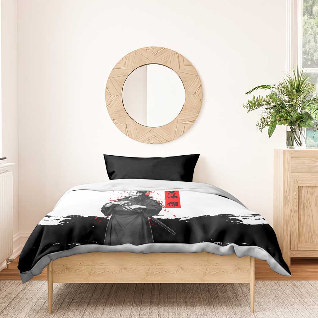 Suguru Geto Jujutsu Kaisen Samurai Style Bedding Set with Katana, Red Kanji Accents and Oni Mask Graphic - The Mazicc