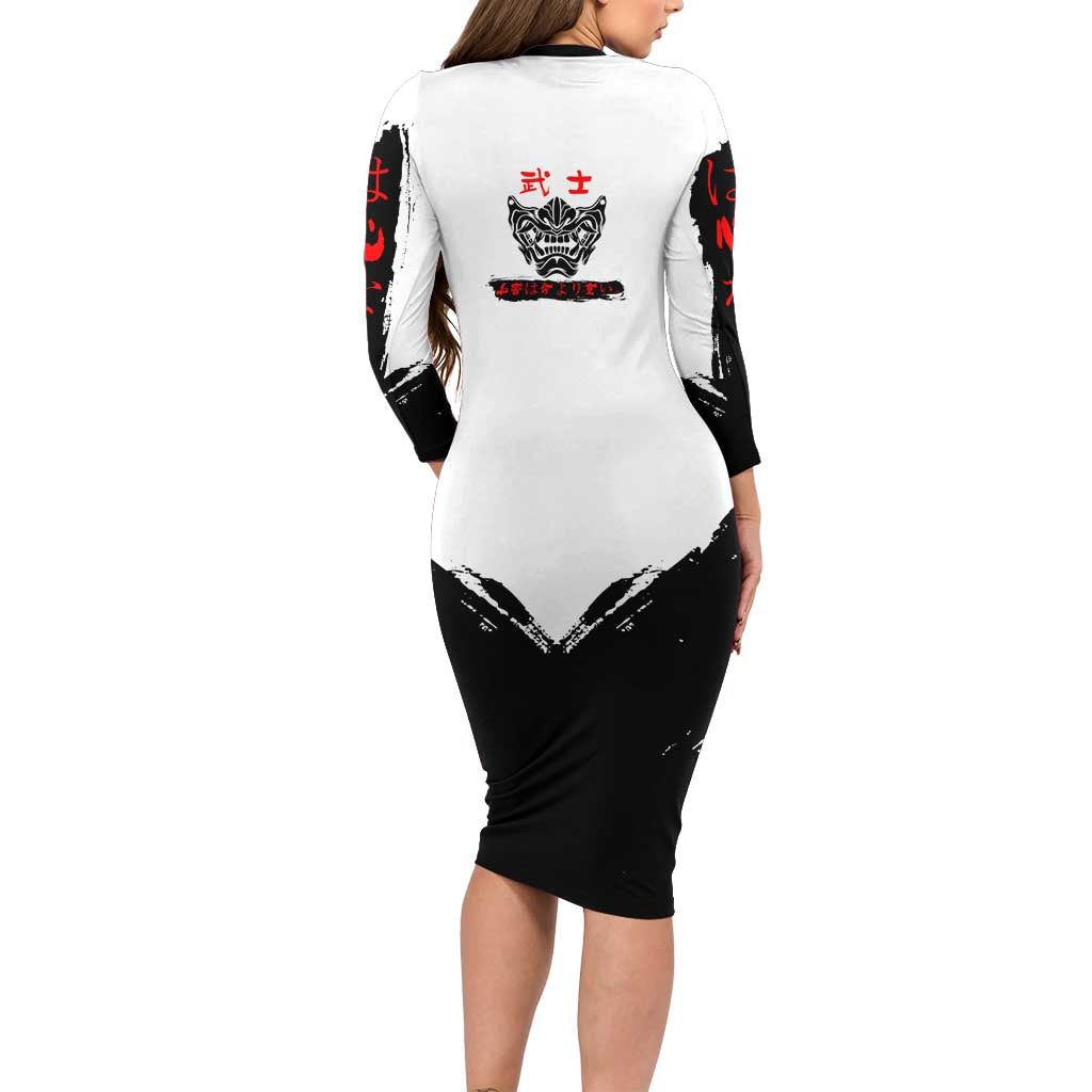 Suguru Geto Jujutsu Kaisen Samurai Style Family Matching Long Sleeve Bodycon Dress and Hawaiian Shirt with Katana, Red Kanji Accents and Oni Mask Graphic