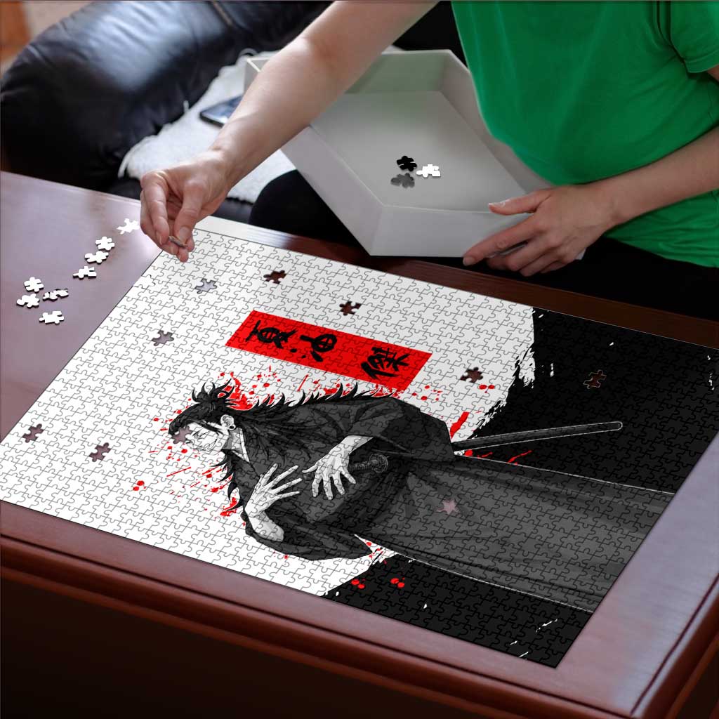 Suguru Geto Jujutsu Kaisen Samurai Style Puzzle with Katana, Red Kanji Accents and Oni Mask Graphic - The Mazicc