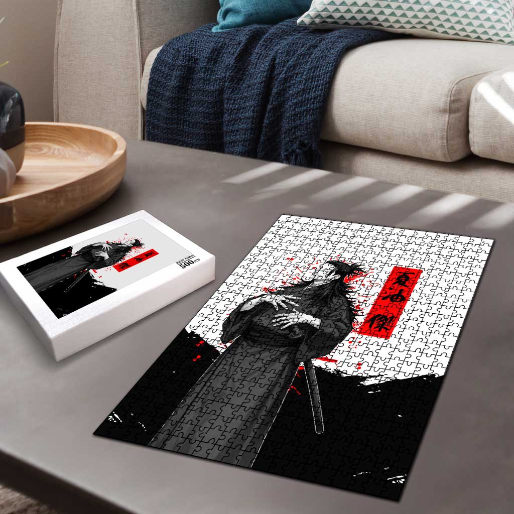 Suguru Geto Jujutsu Kaisen Samurai Style Puzzle with Katana, Red Kanji Accents and Oni Mask Graphic - The Mazicc