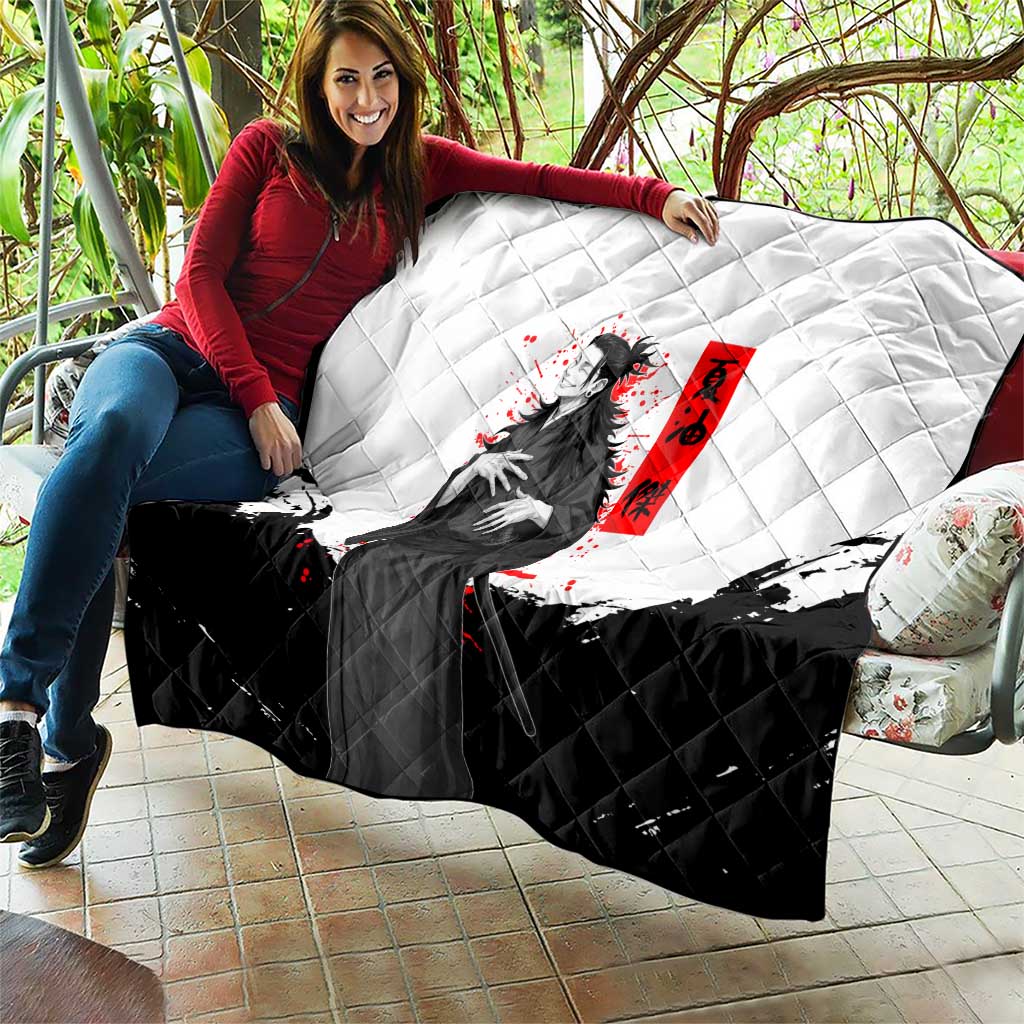 Suguru Geto Jujutsu Kaisen Samurai Style Quilt with Katana, Red Kanji Accents and Oni Mask Graphic - The Mazicc