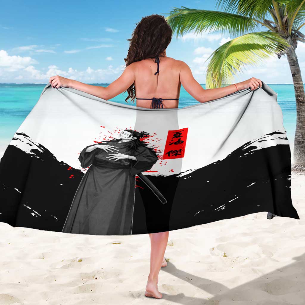 Suguru Geto Jujutsu Kaisen Samurai Style Sarong with Katana, Red Kanji Accents and Oni Mask Graphic - The Mazicc