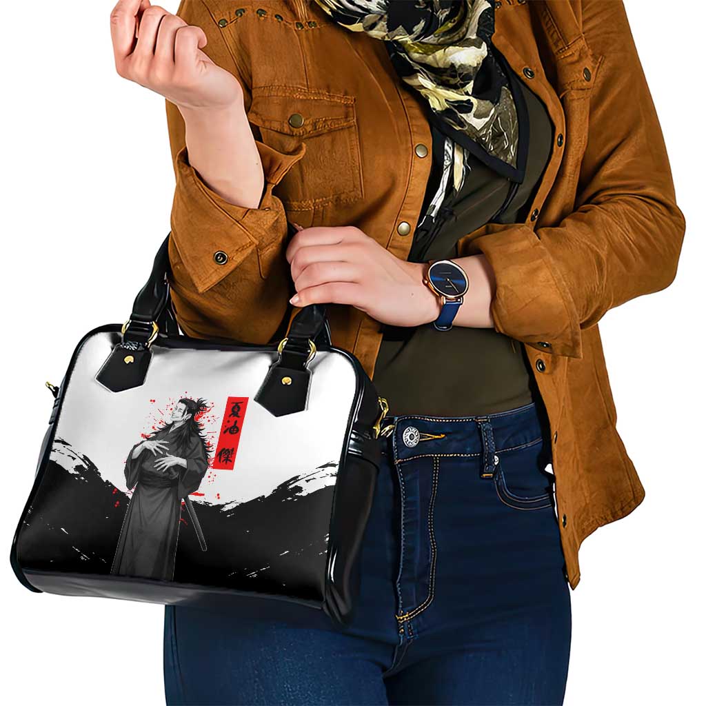 Suguru Geto Jujutsu Kaisen Samurai Style Shoulder Handbag with Katana, Red Kanji Accents and Oni Mask Graphic - The Mazicc