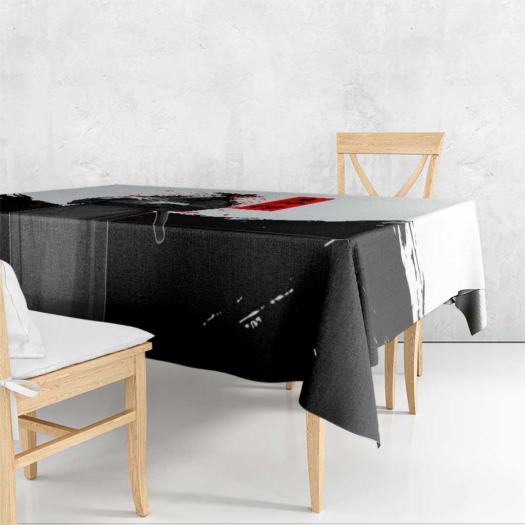 Suguru Geto Jujutsu Kaisen Samurai Style Tablecloth with Katana, Red Kanji Accents and Oni Mask Graphic - The Mazicc