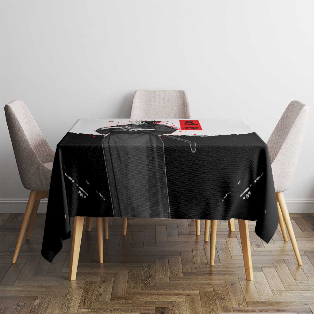 Suguru Geto Jujutsu Kaisen Samurai Style Tablecloth with Katana, Red Kanji Accents and Oni Mask Graphic - The Mazicc