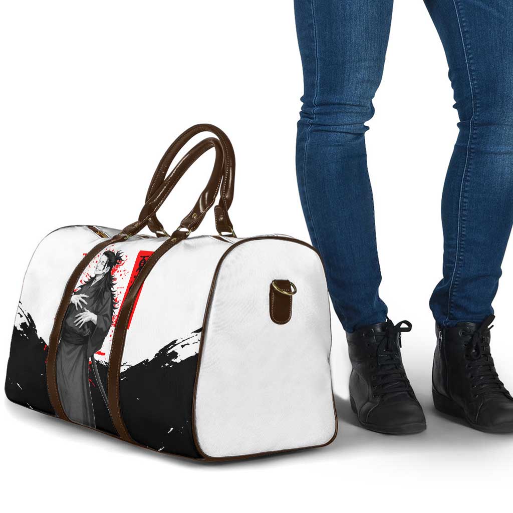 Suguru Geto Jujutsu Kaisen Samurai Style Travel Bag with Katana, Red Kanji Accents and Oni Mask Graphic - The Mazicc
