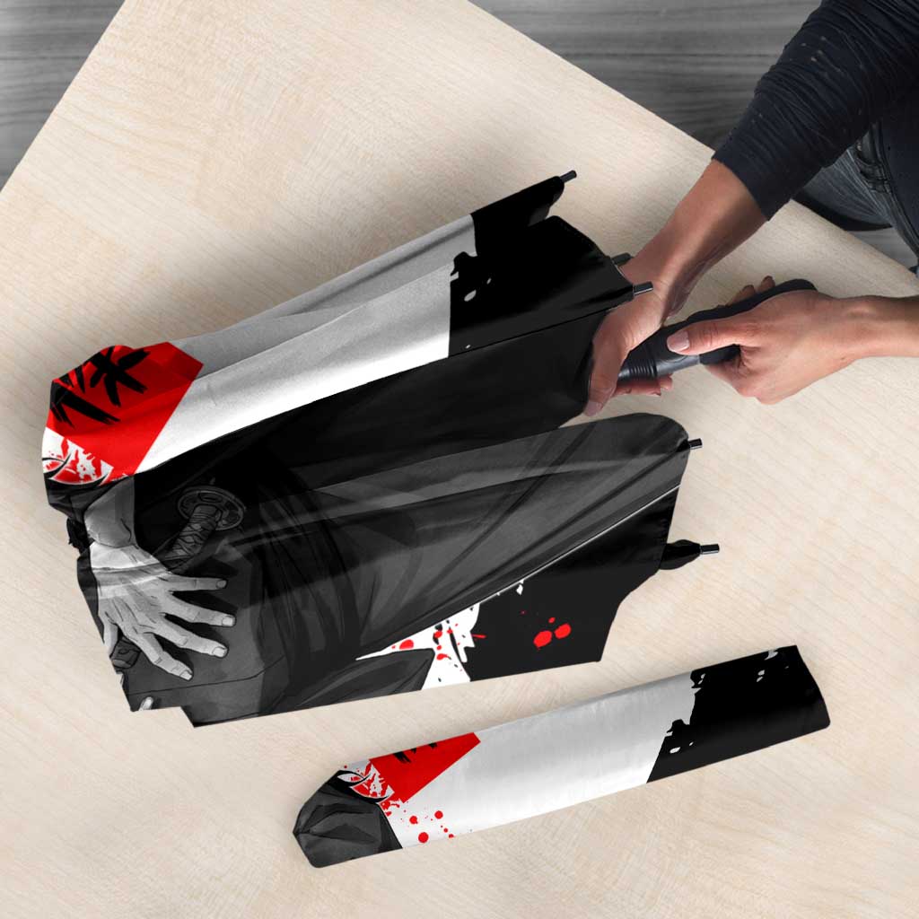 Suguru Geto Jujutsu Kaisen Samurai Style Umbrella with Katana, Red Kanji Accents and Oni Mask Graphic - The Mazicc