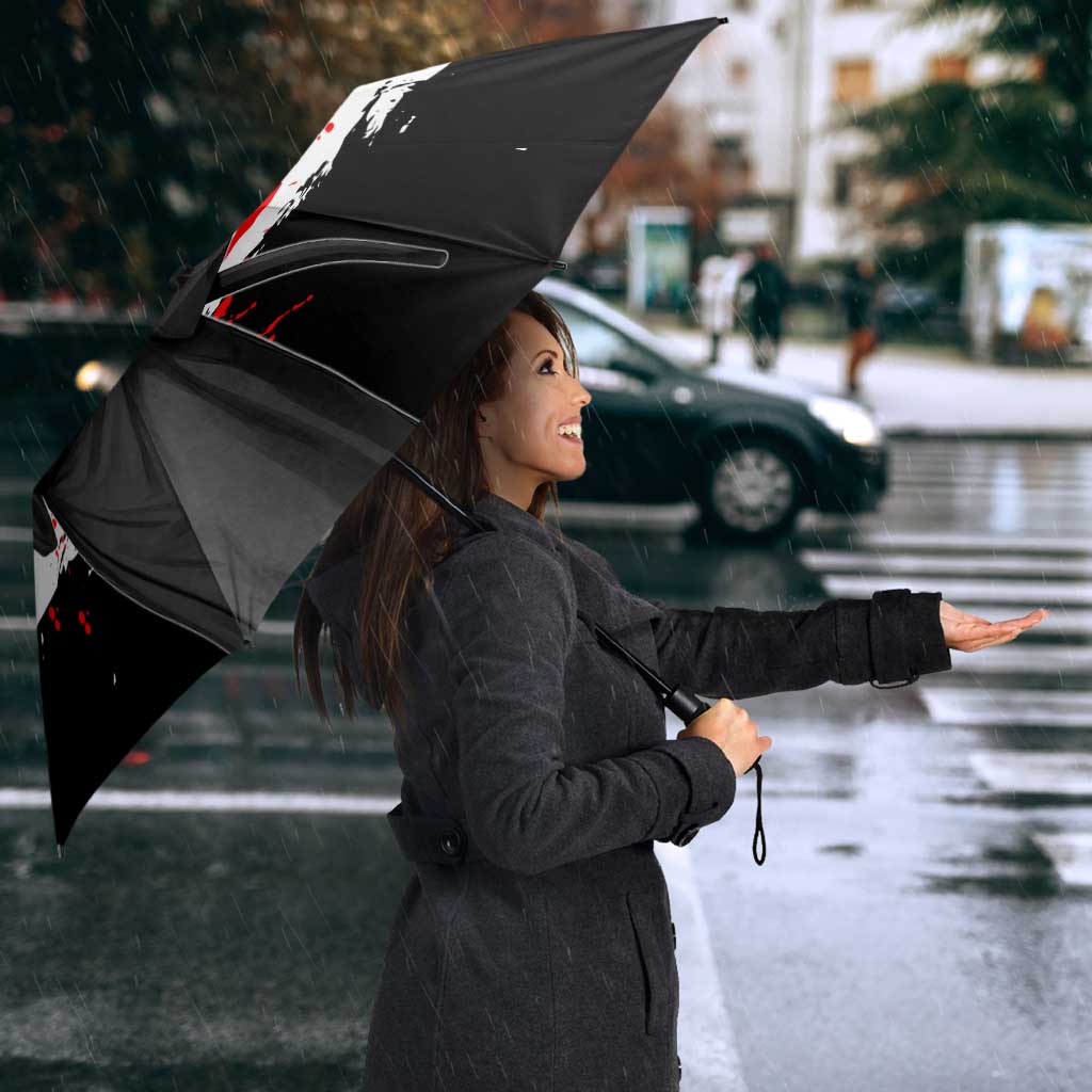Suguru Geto Jujutsu Kaisen Samurai Style Umbrella with Katana, Red Kanji Accents and Oni Mask Graphic - The Mazicc