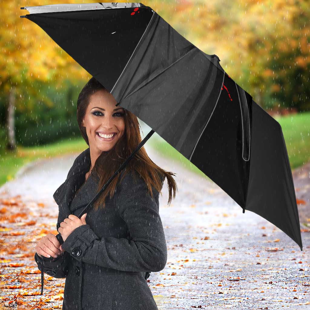 Suguru Geto Jujutsu Kaisen Samurai Style Umbrella with Katana, Red Kanji Accents and Oni Mask Graphic - The Mazicc