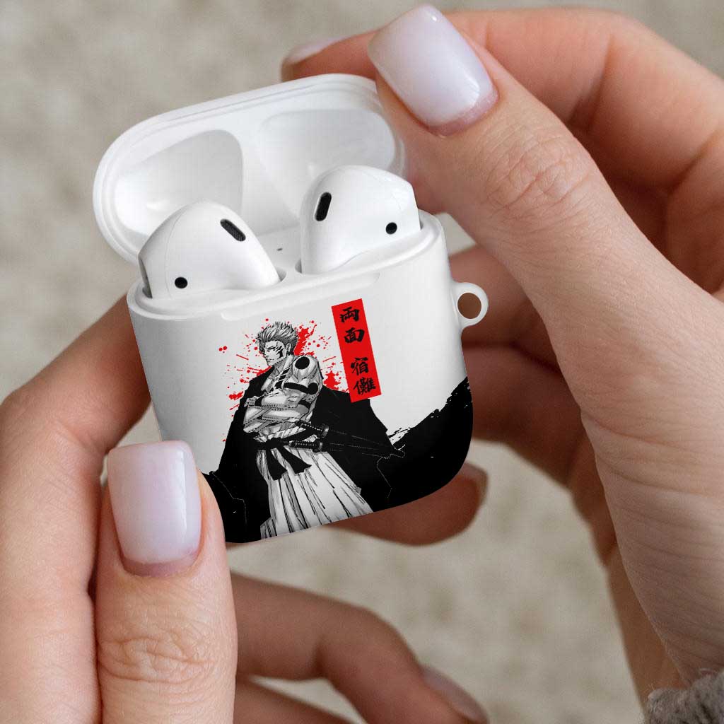 Sukuna Jujutsu Kaisen Samurai Aesthetic AirPods Case with Katana, Red Kanji and Oni Mask Design - The Mazicc