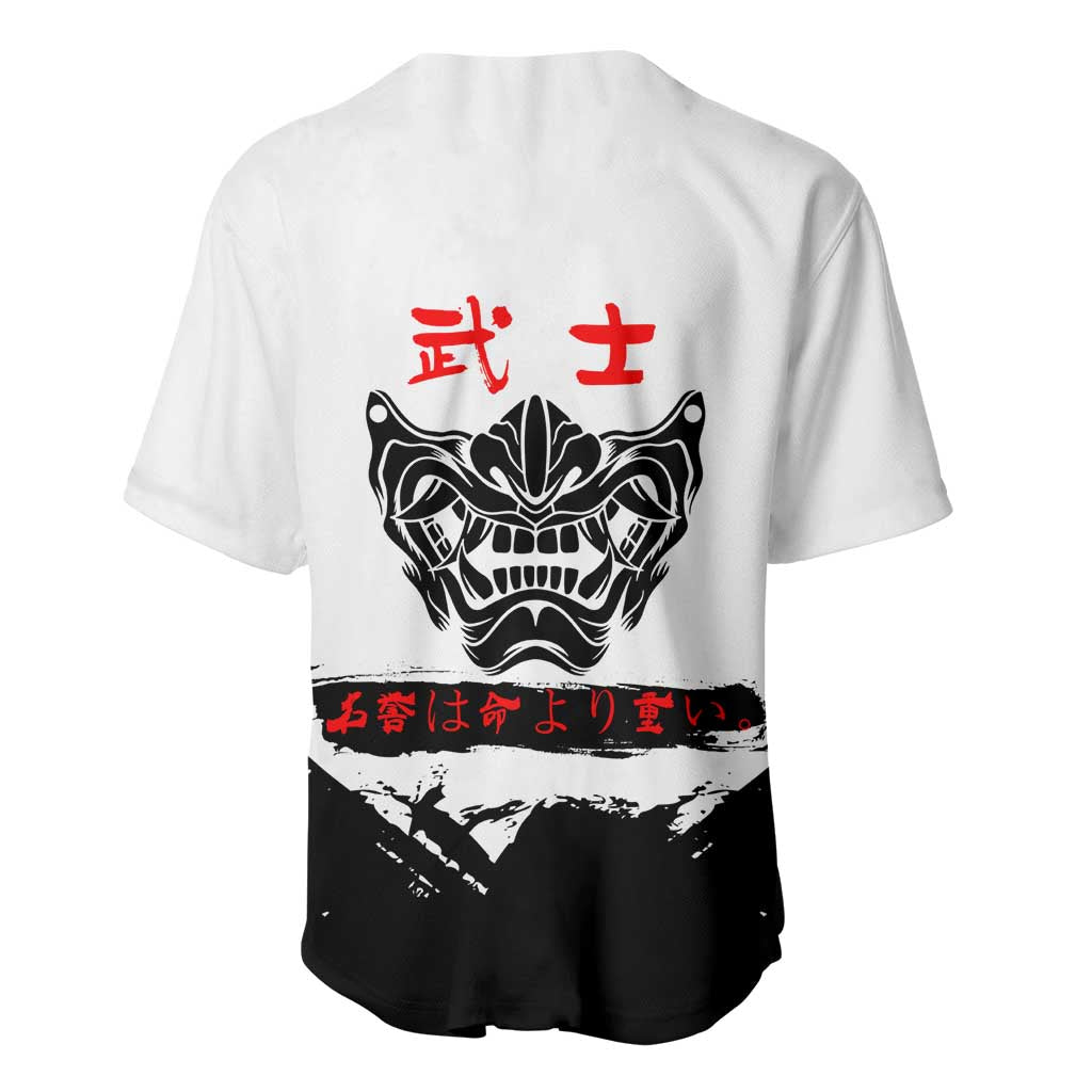 Sukuna Jujutsu Kaisen Samurai Aesthetic Baseball Jersey with Katana, Red Kanji and Oni Mask Design - The Mazicc