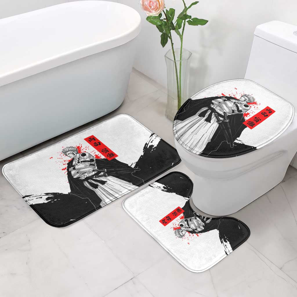 Sukuna Jujutsu Kaisen Samurai Aesthetic Bathroom Set with Katana, Red Kanji and Oni Mask Design - The Mazicc