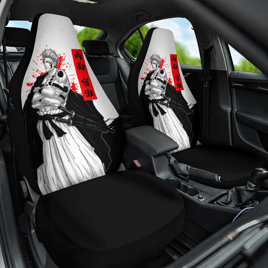 Sukuna Jujutsu Kaisen Samurai Aesthetic Car Seat Cover with Katana, Red Kanji and Oni Mask Design - The Mazicc
