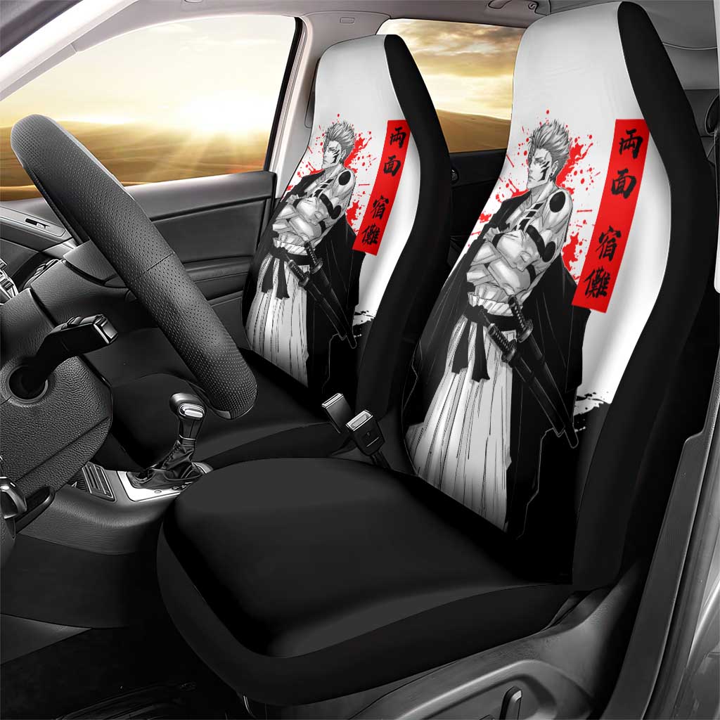Sukuna Jujutsu Kaisen Samurai Aesthetic Car Seat Cover with Katana, Red Kanji and Oni Mask Design - The Mazicc