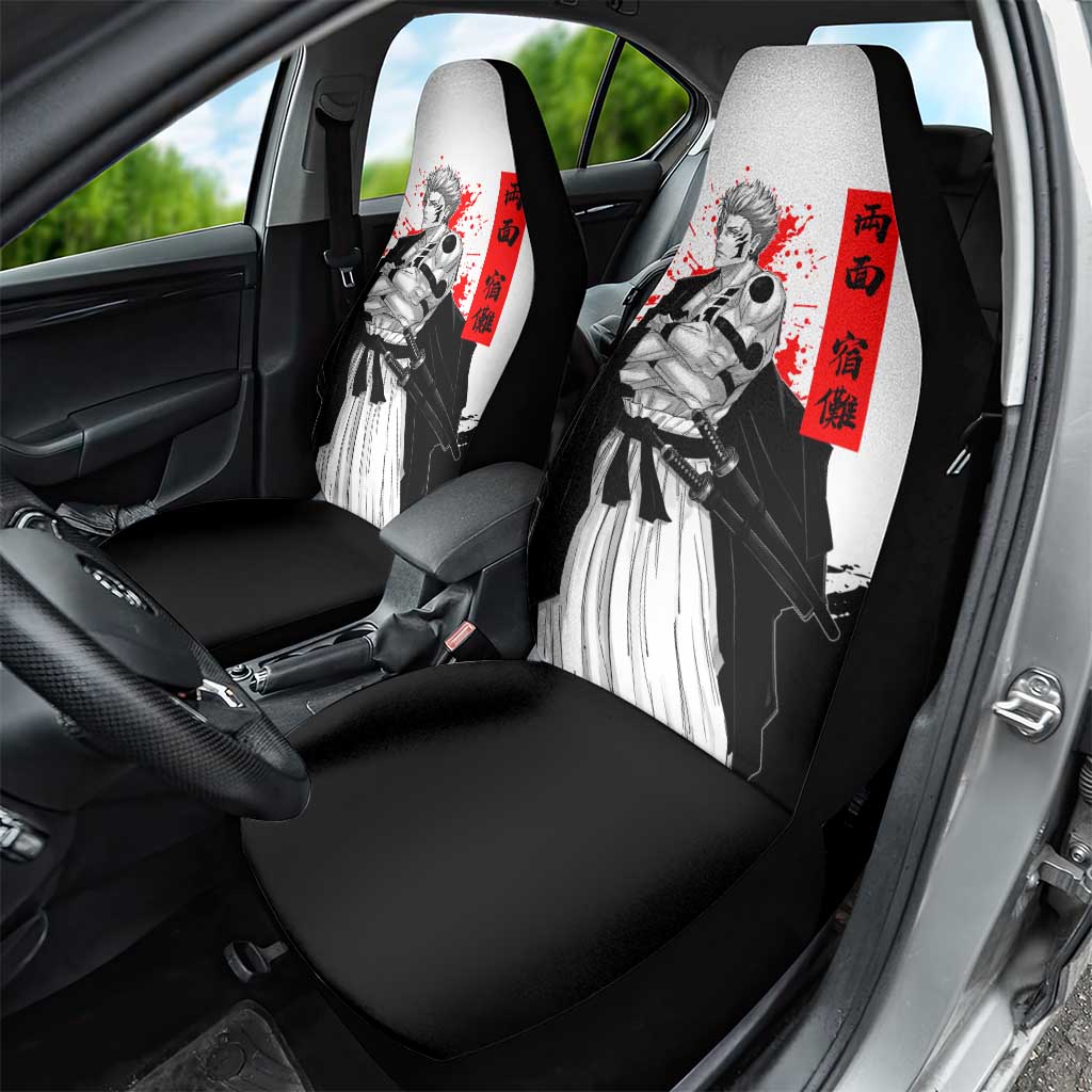 Sukuna Jujutsu Kaisen Samurai Aesthetic Car Seat Cover with Katana, Red Kanji and Oni Mask Design - The Mazicc