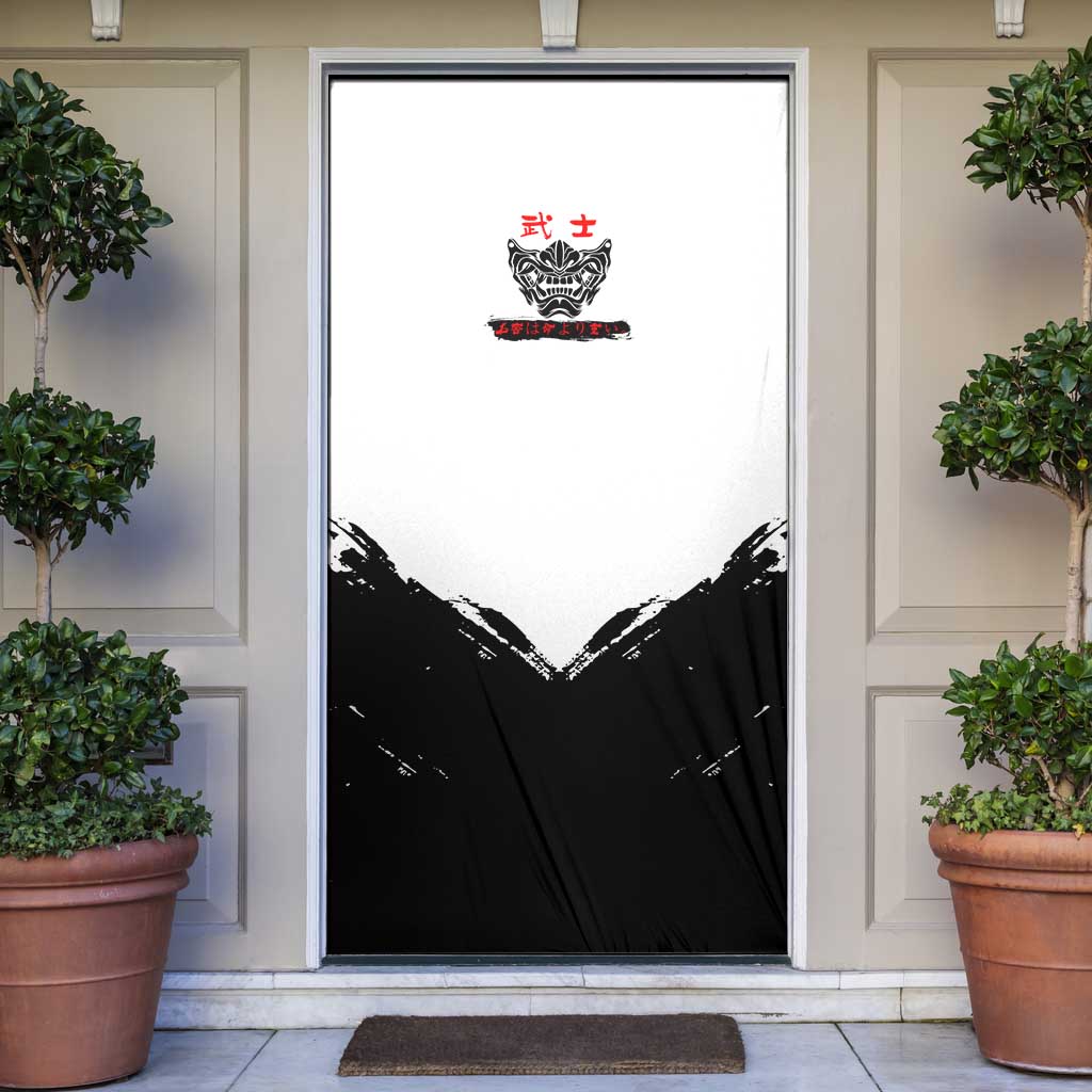 Sukuna Jujutsu Kaisen Samurai Aesthetic Door Cover with Katana, Red Kanji and Oni Mask Design - The Mazicc