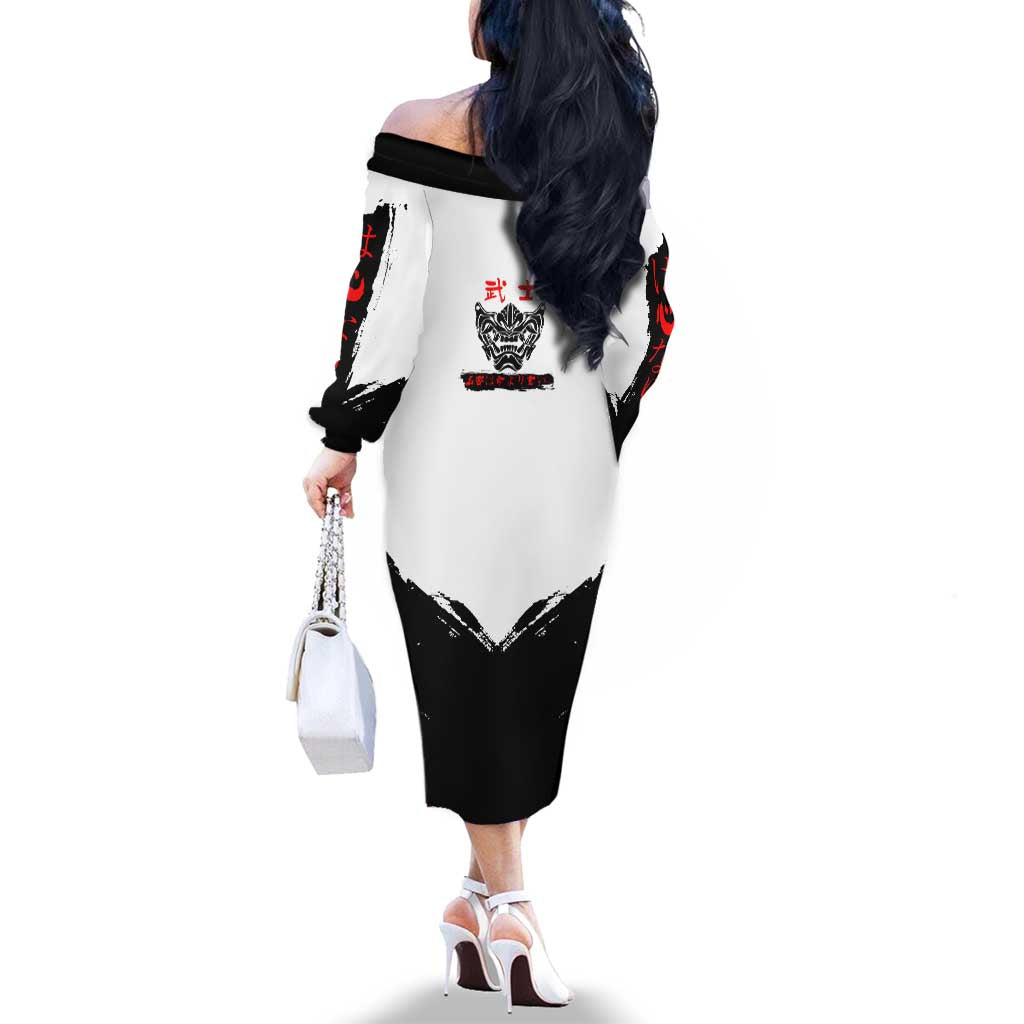 Sukuna Jujutsu Kaisen Samurai Aesthetic Family Matching Off The Shoulder Long Sleeve Dress and Hawaiian Shirt with Katana, Red Kanji and Oni Mask Design