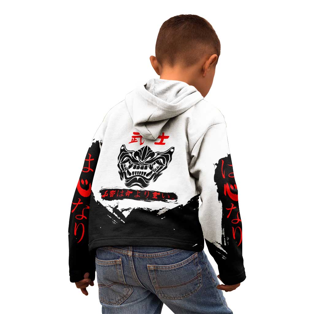 Sukuna Jujutsu Kaisen Samurai Aesthetic Kid Hoodie with Katana, Red Kanji and Oni Mask Design - The Mazicc