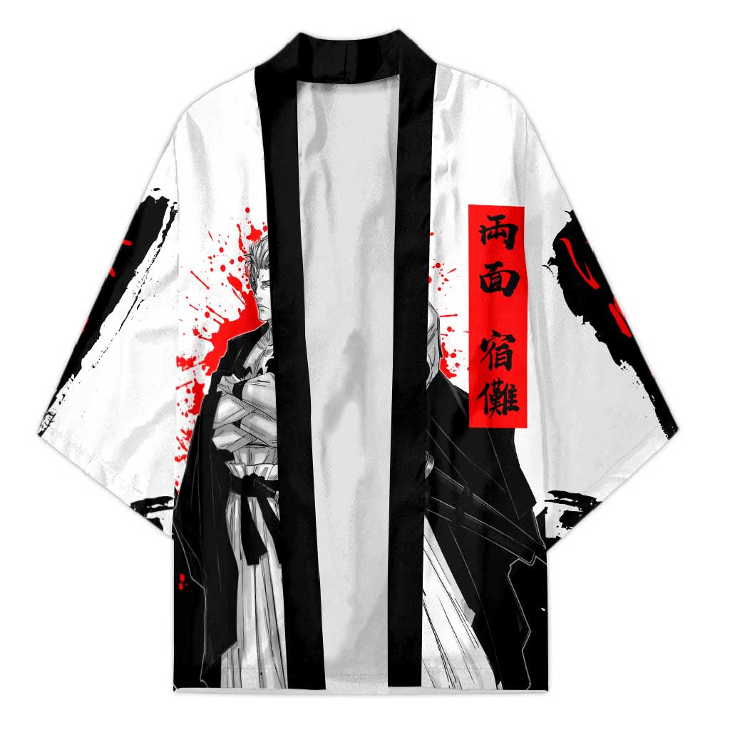 Sukuna Jujutsu Kaisen Samurai Aesthetic Kimono with Katana, Red Kanji and Oni Mask Design - The Mazicc