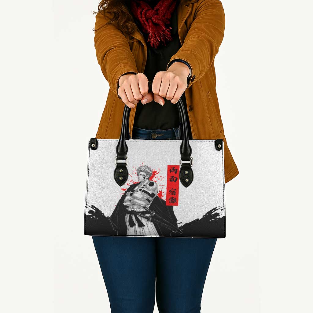 Sukuna Jujutsu Kaisen Samurai Aesthetic Leather Bag with Katana, Red Kanji and Oni Mask Design - The Mazicc