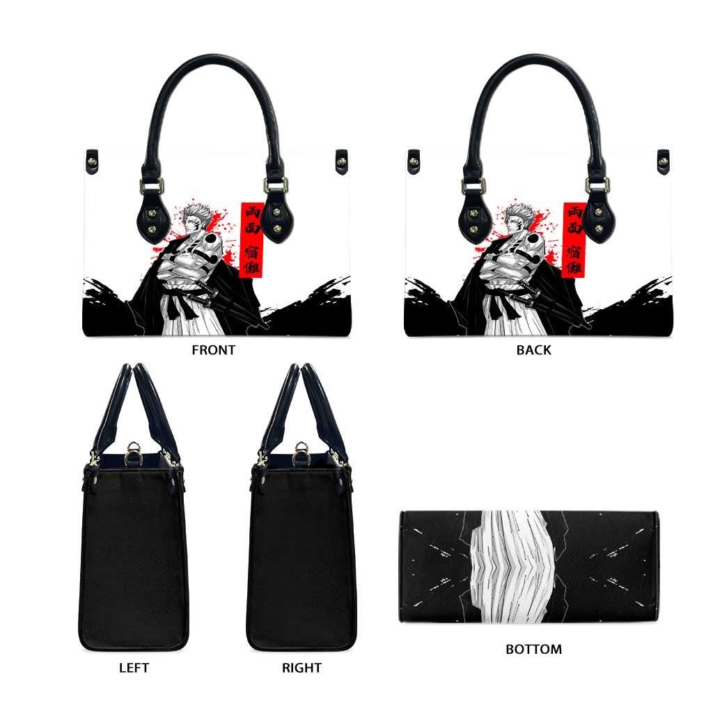 Sukuna Jujutsu Kaisen Samurai Aesthetic Leather Bag with Katana, Red Kanji and Oni Mask Design - The Mazicc