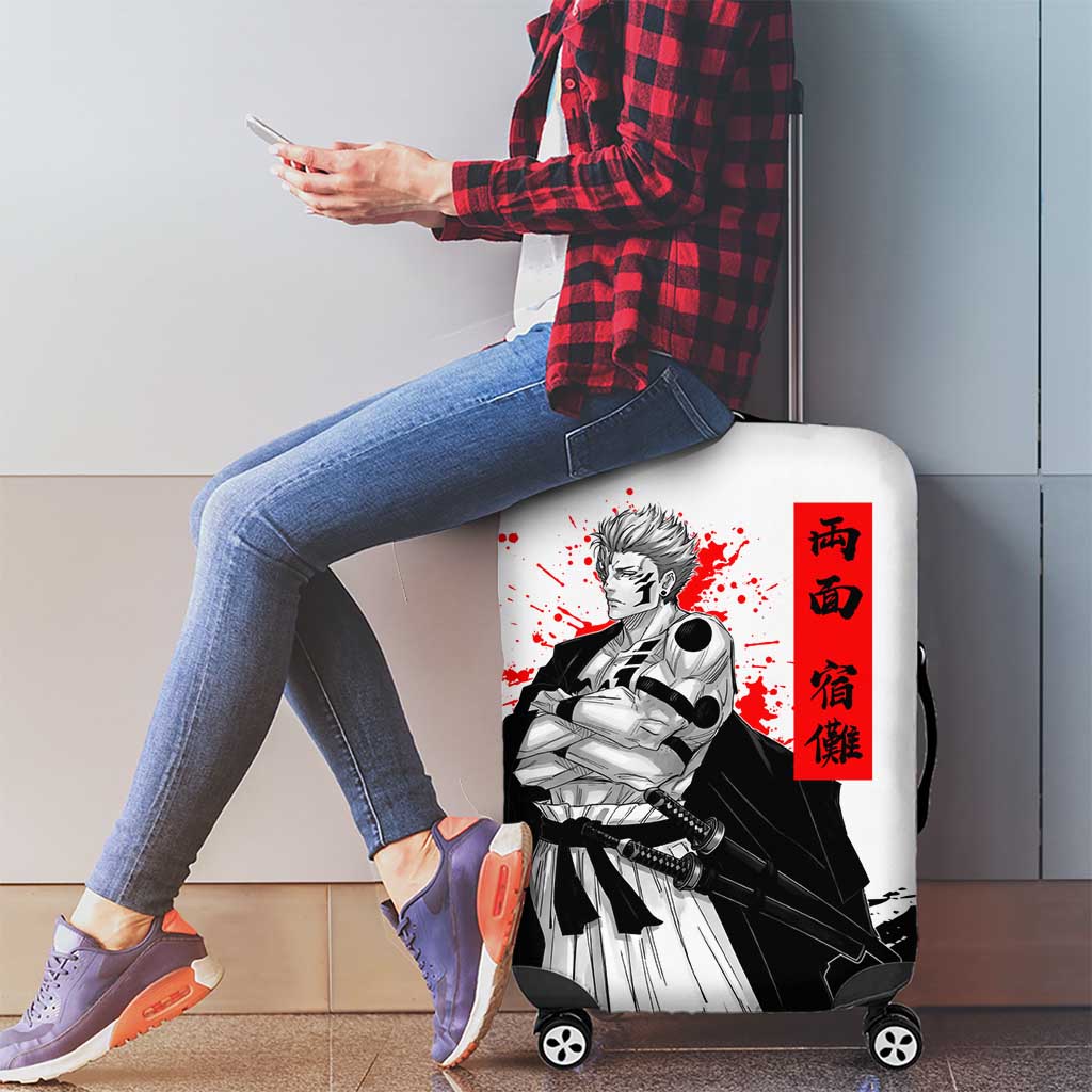 Sukuna Jujutsu Kaisen Samurai Aesthetic Luggage Cover with Katana, Red Kanji and Oni Mask Design - The Mazicc