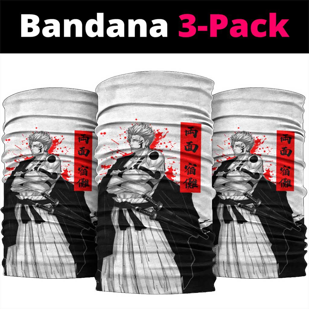 Sukuna Jujutsu Kaisen Samurai Aesthetic Neck Gaiter with Katana, Red Kanji and Oni Mask Design - The Mazicc
