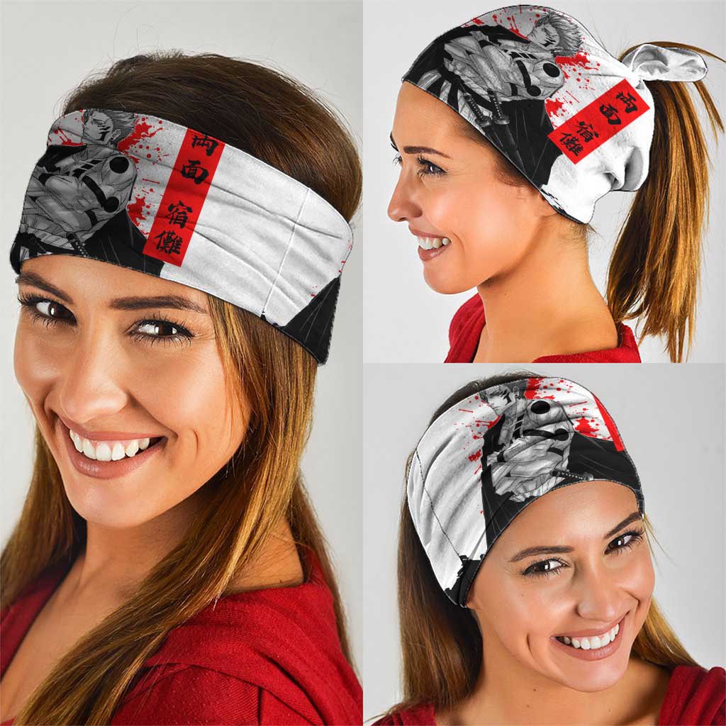 Sukuna Jujutsu Kaisen Samurai Aesthetic Neck Gaiter with Katana, Red Kanji and Oni Mask Design - The Mazicc