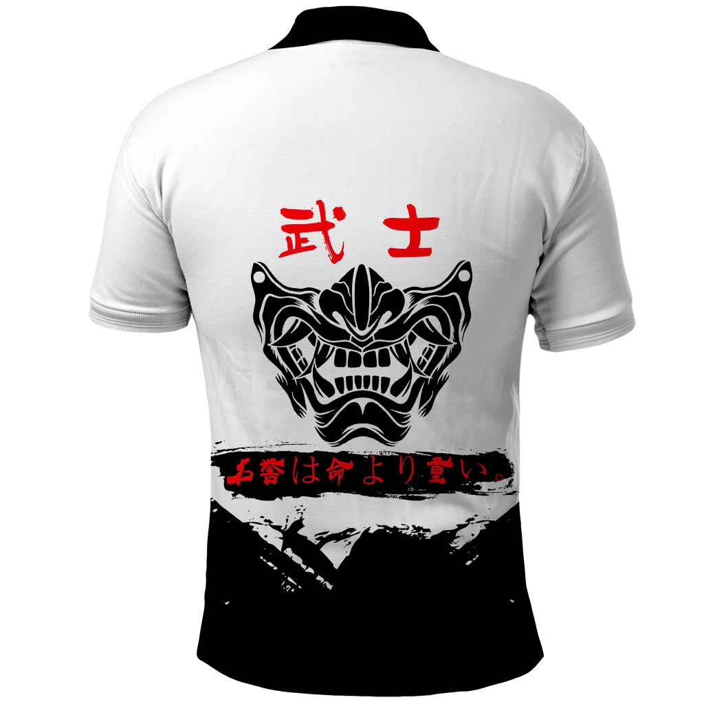 Sukuna Jujutsu Kaisen Samurai Aesthetic Polo Shirt with Katana, Red Kanji and Oni Mask Design - The Mazicc