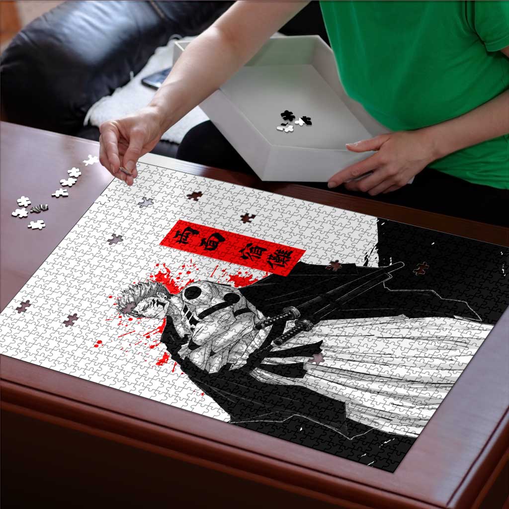 Sukuna Jujutsu Kaisen Samurai Aesthetic Puzzle with Katana, Red Kanji and Oni Mask Design - The Mazicc