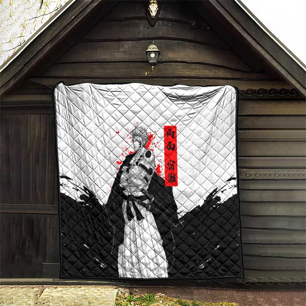 Sukuna Jujutsu Kaisen Samurai Aesthetic Quilt with Katana, Red Kanji and Oni Mask Design - The Mazicc