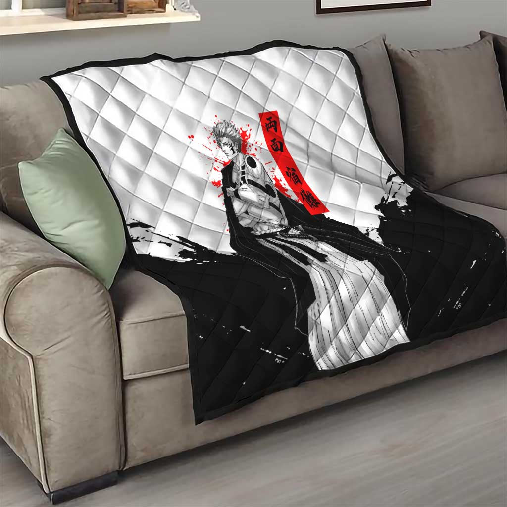 Sukuna Jujutsu Kaisen Samurai Aesthetic Quilt with Katana, Red Kanji and Oni Mask Design - The Mazicc