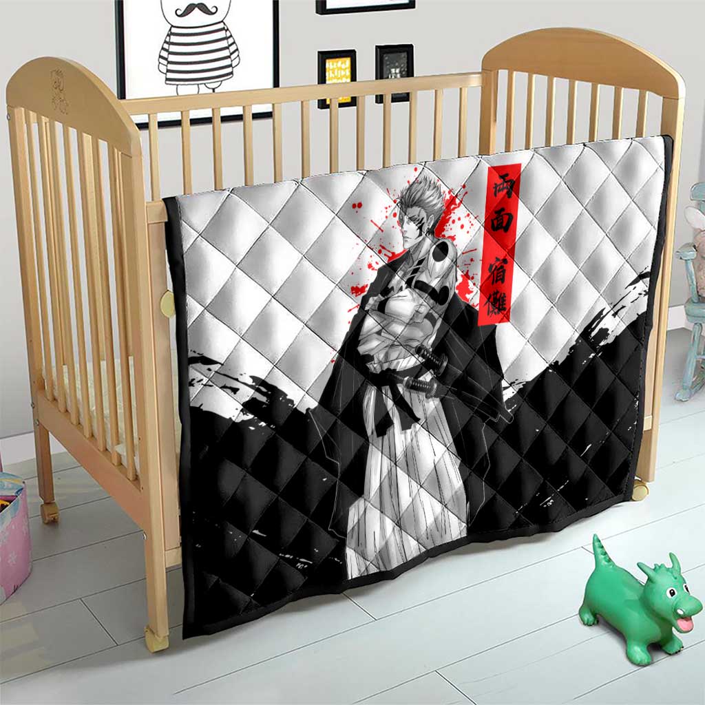 Sukuna Jujutsu Kaisen Samurai Aesthetic Quilt with Katana, Red Kanji and Oni Mask Design - The Mazicc
