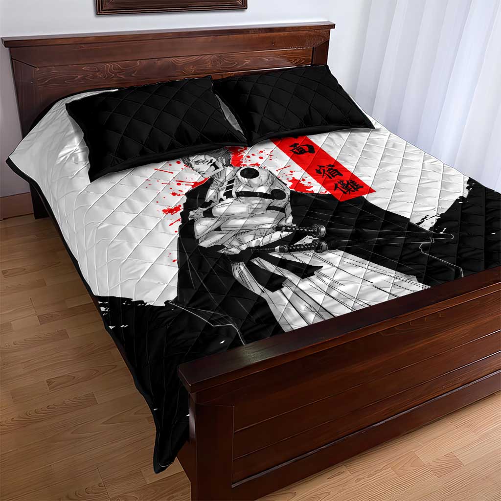 Sukuna Jujutsu Kaisen Samurai Aesthetic Quilt Bed Set with Katana, Red Kanji and Oni Mask Design - The Mazicc