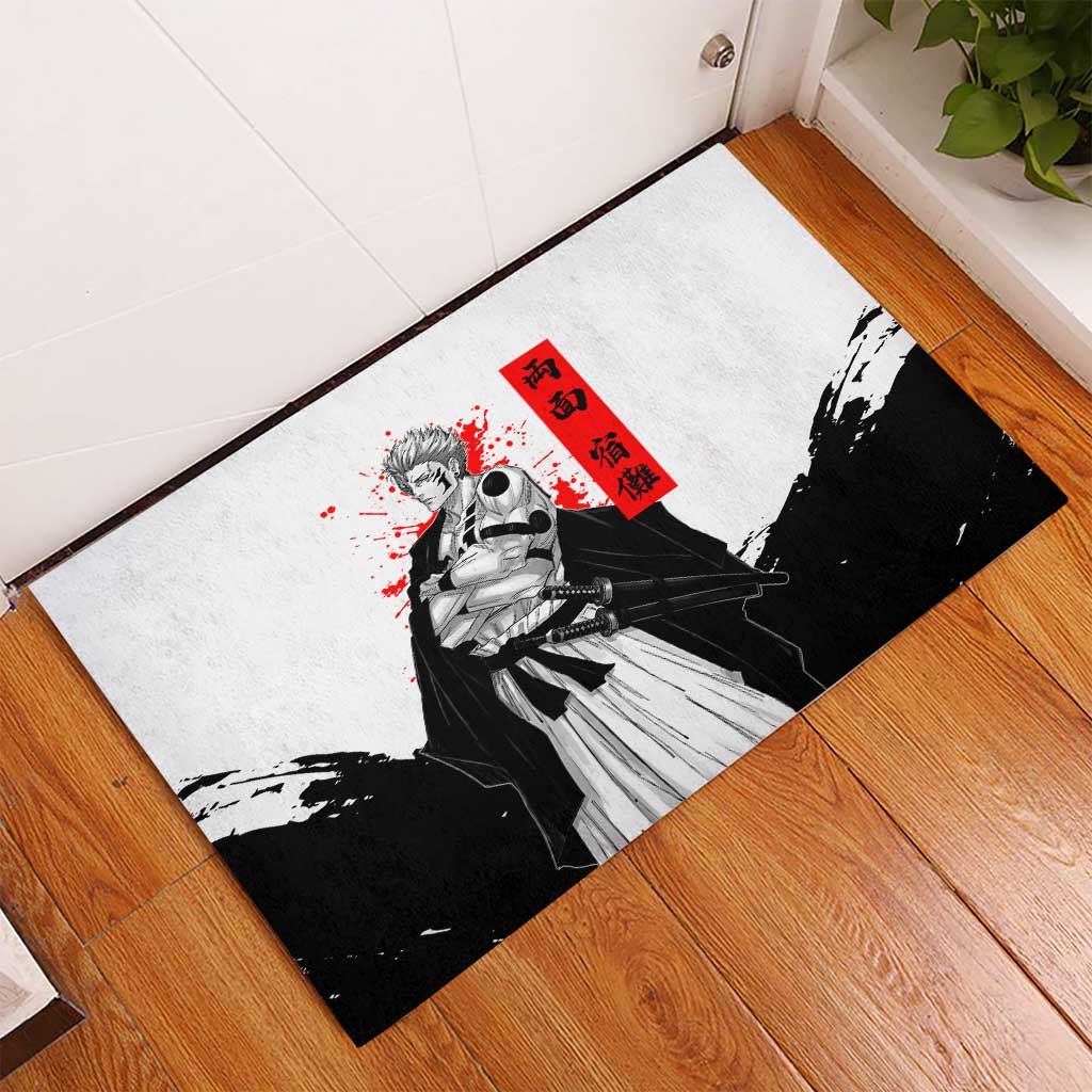 Sukuna Jujutsu Kaisen Samurai Aesthetic Rubber Doormat with Katana, Red Kanji and Oni Mask Design - The Mazicc