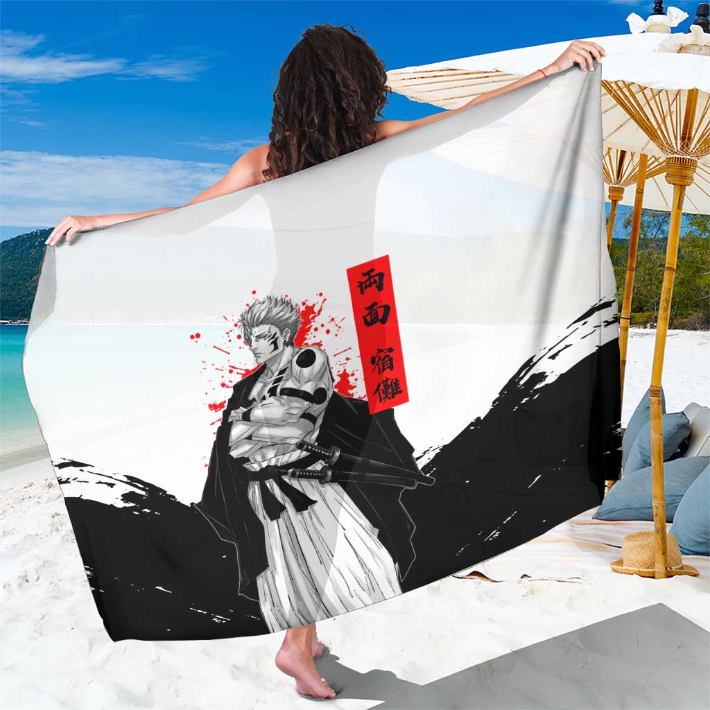 Sukuna Jujutsu Kaisen Samurai Aesthetic Sarong with Katana, Red Kanji and Oni Mask Design - The Mazicc