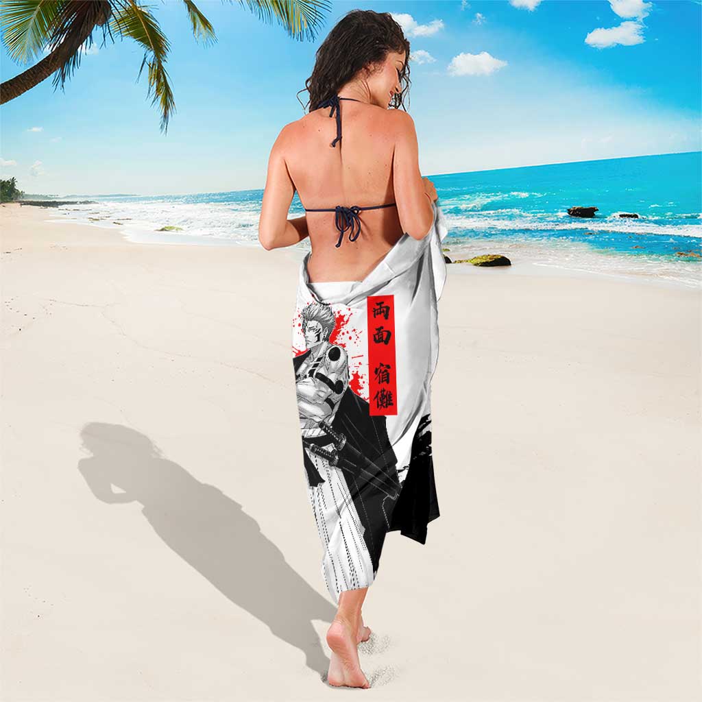 Sukuna Jujutsu Kaisen Samurai Aesthetic Sarong with Katana, Red Kanji and Oni Mask Design - The Mazicc