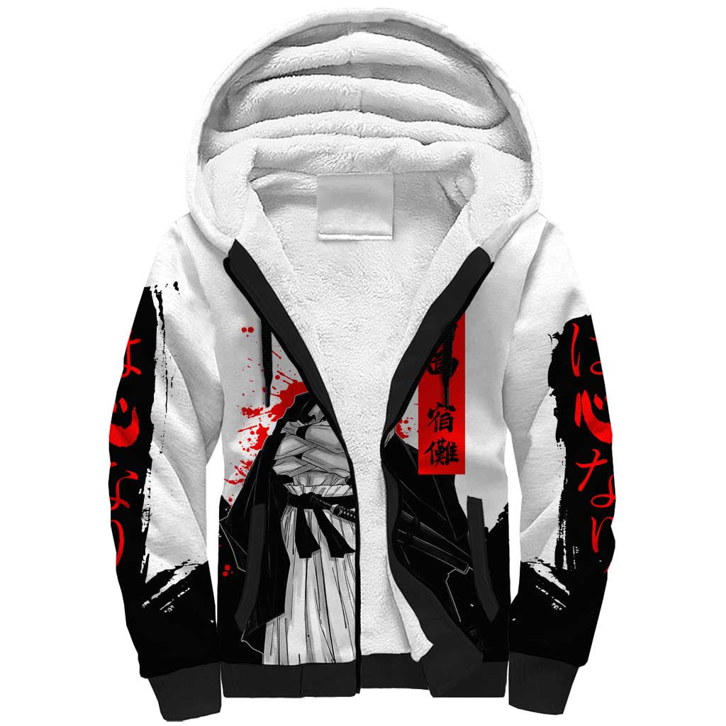Sukuna Jujutsu Kaisen Samurai Aesthetic Sherpa Hoodie with Katana, Red Kanji and Oni Mask Design - The Mazicc