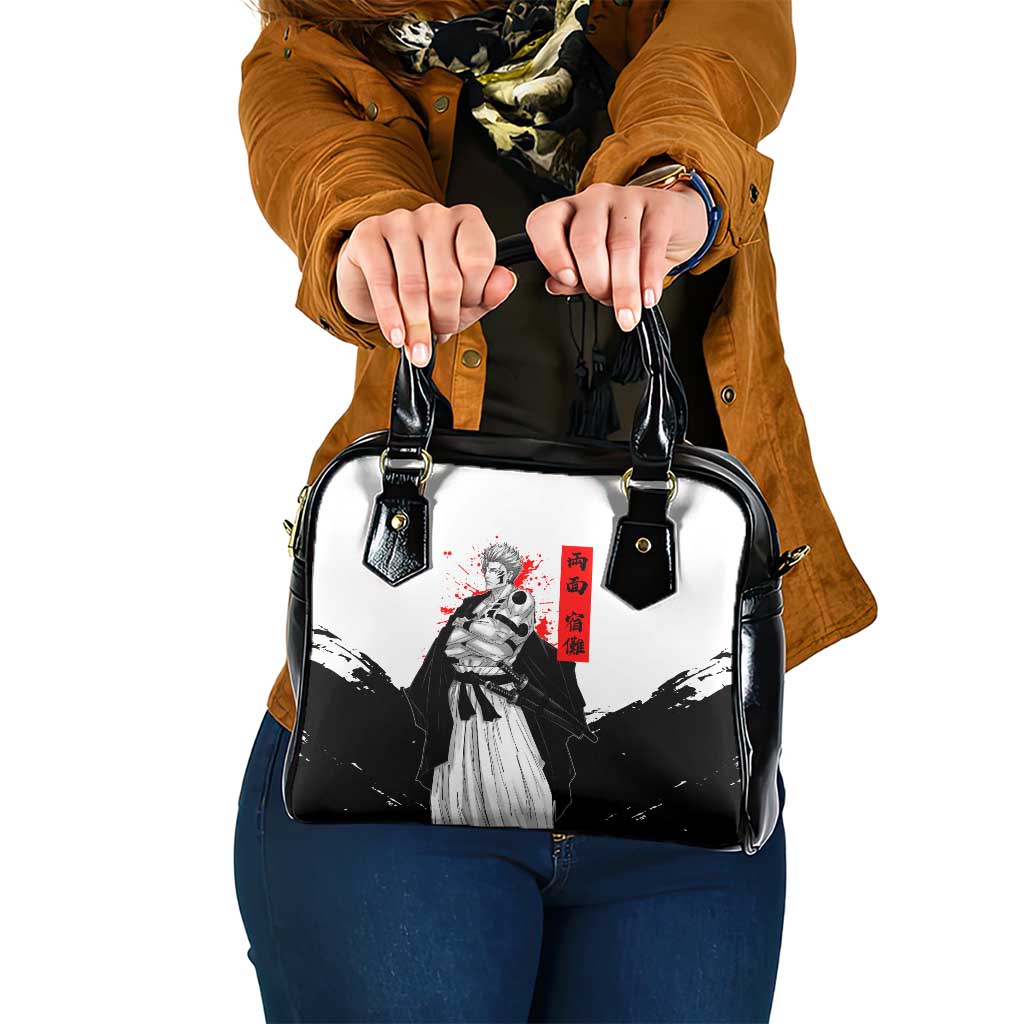 Sukuna Jujutsu Kaisen Samurai Aesthetic Shoulder Handbag with Katana, Red Kanji and Oni Mask Design - The Mazicc