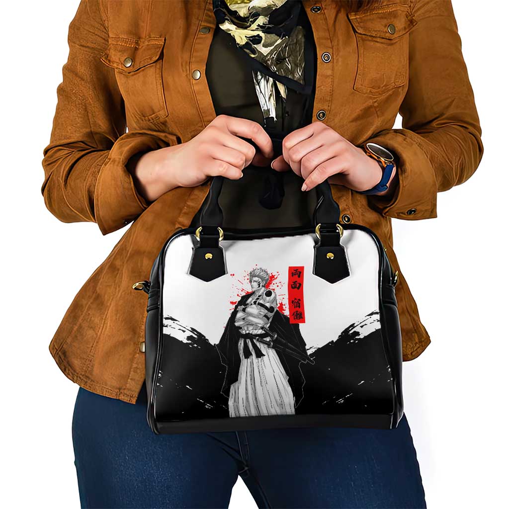 Sukuna Jujutsu Kaisen Samurai Aesthetic Shoulder Handbag with Katana, Red Kanji and Oni Mask Design - The Mazicc