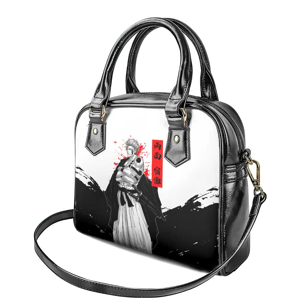 Sukuna Jujutsu Kaisen Samurai Aesthetic Shoulder Handbag with Katana, Red Kanji and Oni Mask Design - The Mazicc