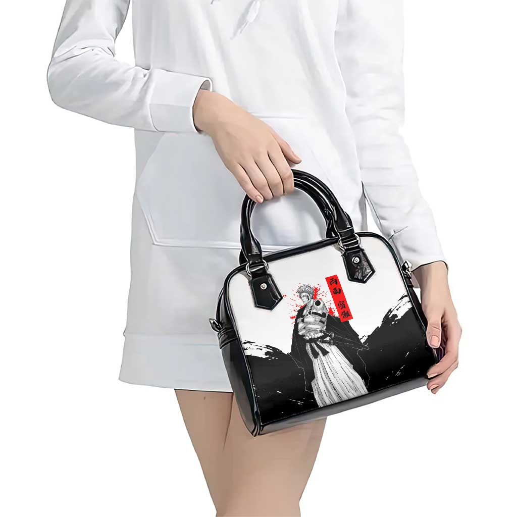 Sukuna Jujutsu Kaisen Samurai Aesthetic Shoulder Handbag with Katana, Red Kanji and Oni Mask Design - The Mazicc