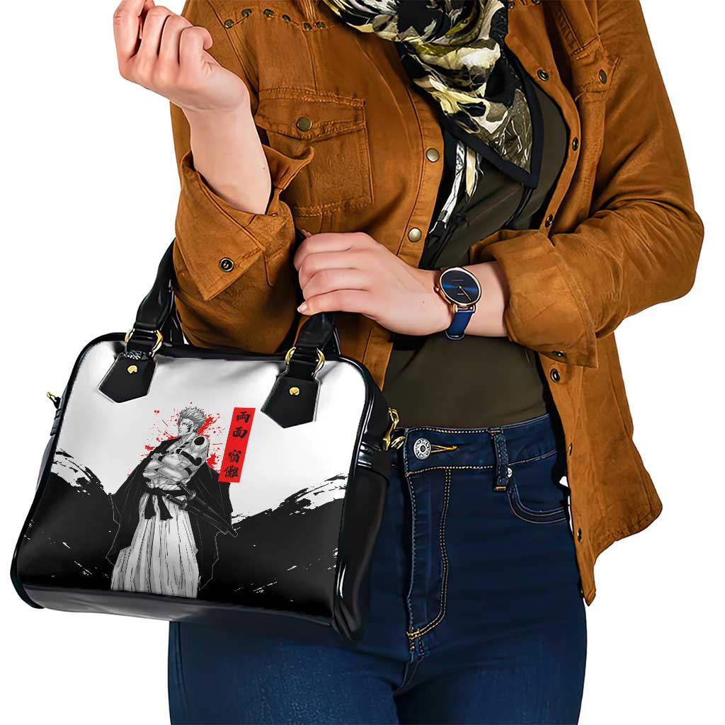 Sukuna Jujutsu Kaisen Samurai Aesthetic Shoulder Handbag with Katana, Red Kanji and Oni Mask Design - The Mazicc