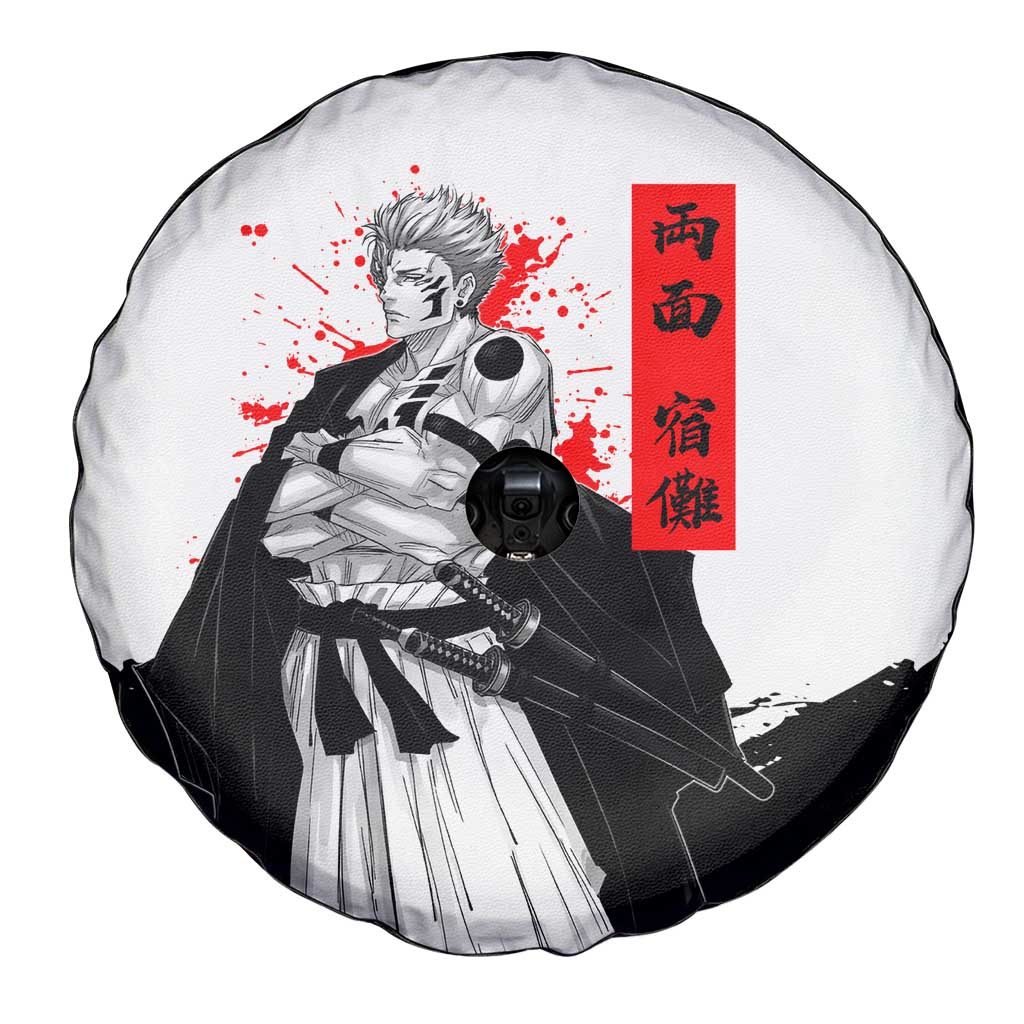 Sukuna Jujutsu Kaisen Samurai Aesthetic Spare Tire Cover with Katana, Red Kanji and Oni Mask Design - The Mazicc