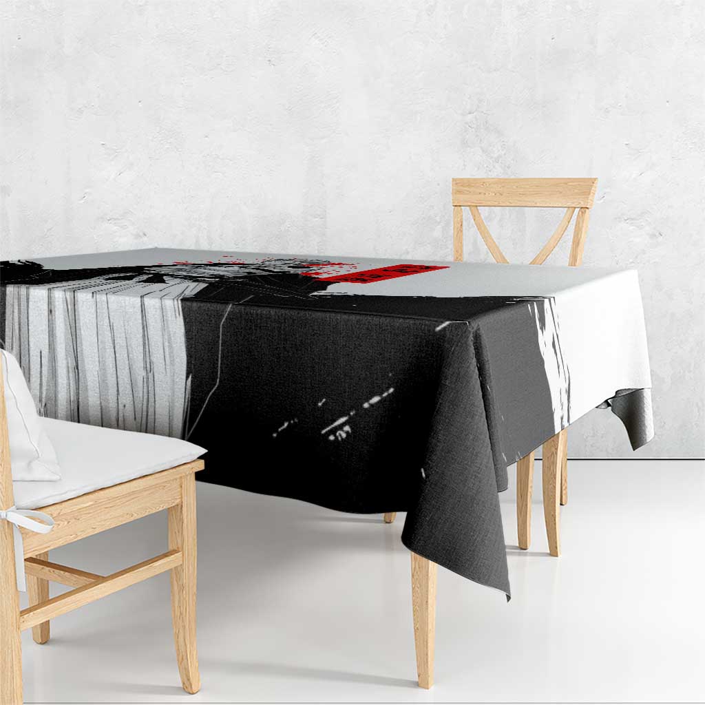 Sukuna Jujutsu Kaisen Samurai Aesthetic Tablecloth with Katana, Red Kanji and Oni Mask Design - The Mazicc