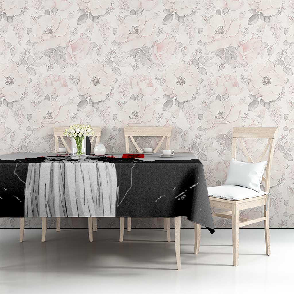 Sukuna Jujutsu Kaisen Samurai Aesthetic Tablecloth with Katana, Red Kanji and Oni Mask Design - The Mazicc